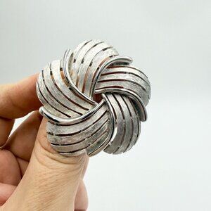 Vintage Crown TRIFARI Spiral Lapel Pin Silver Tone Modernist Statement Brooch